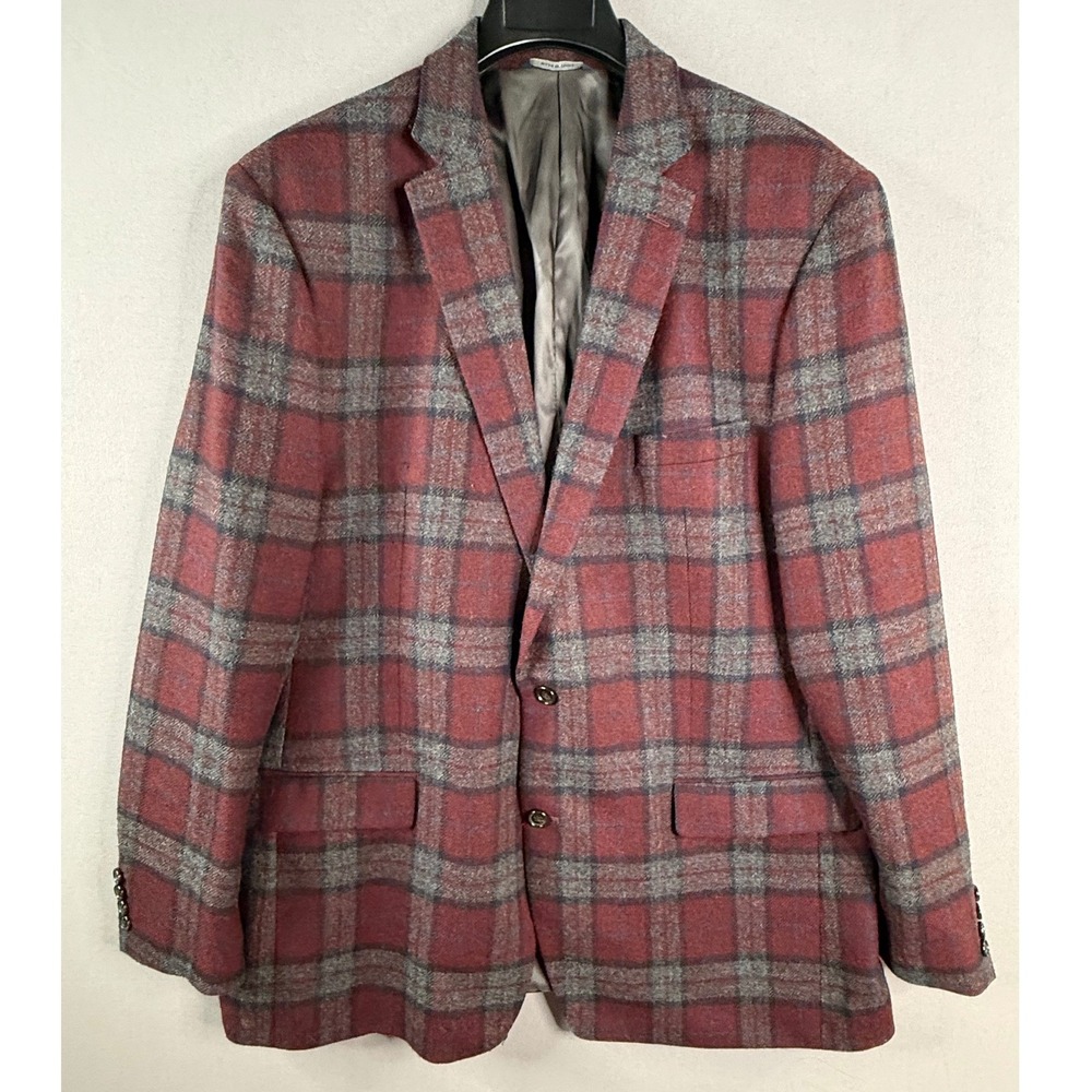 Ralph Lauren Sport Coat Mens 46 XL Burgundy Plaid 100% Wool 2 Button Blazer